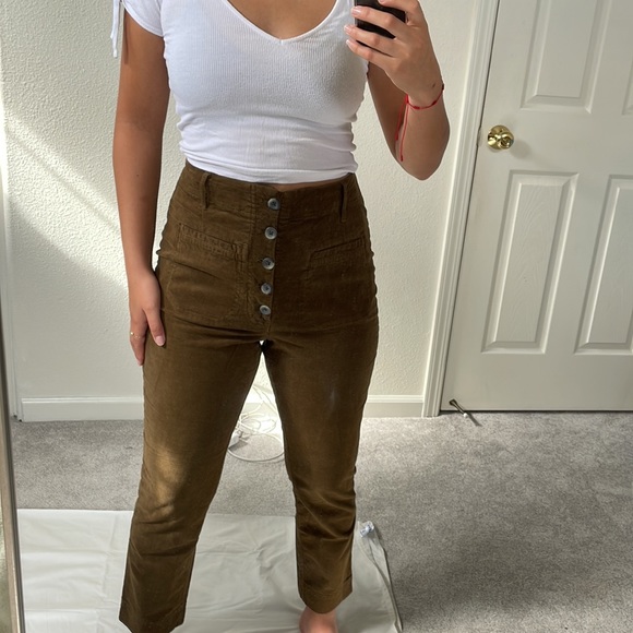 Free People Denim - Free People High Rise Button Fly Green Cord Pants